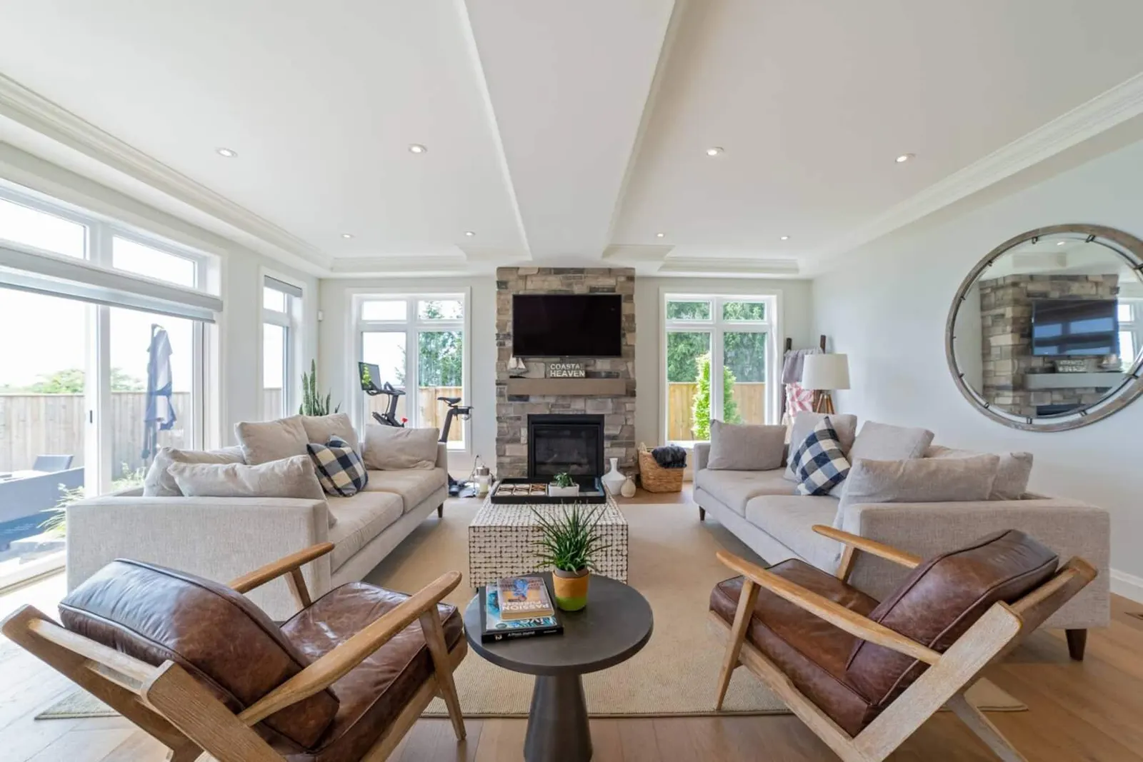 Living room with lake views